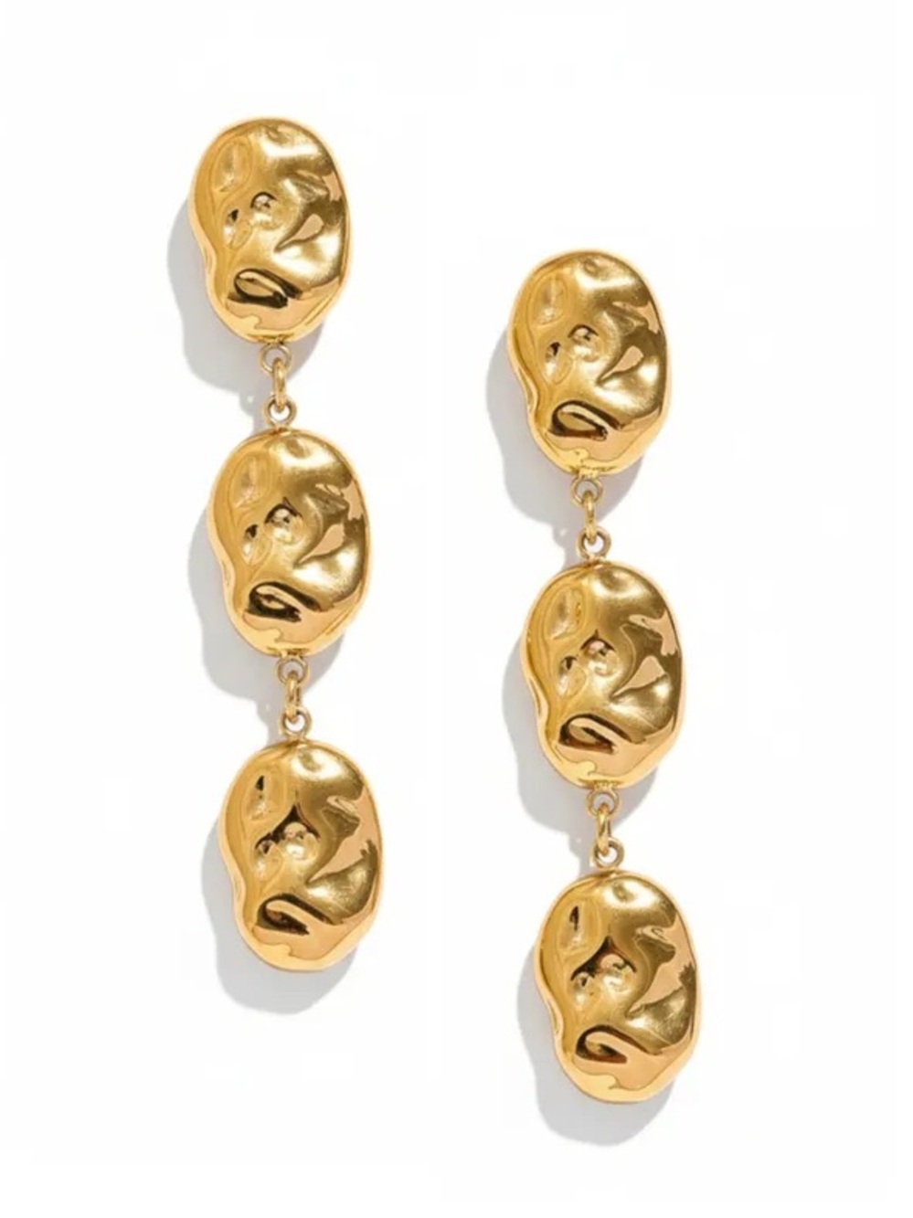Gold Drop Linked Organic Disc Earrings - Women Jewelry
